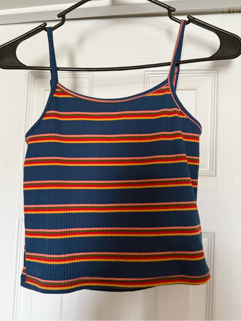 Striped Navy Blue Ribbed Crop Tank Top